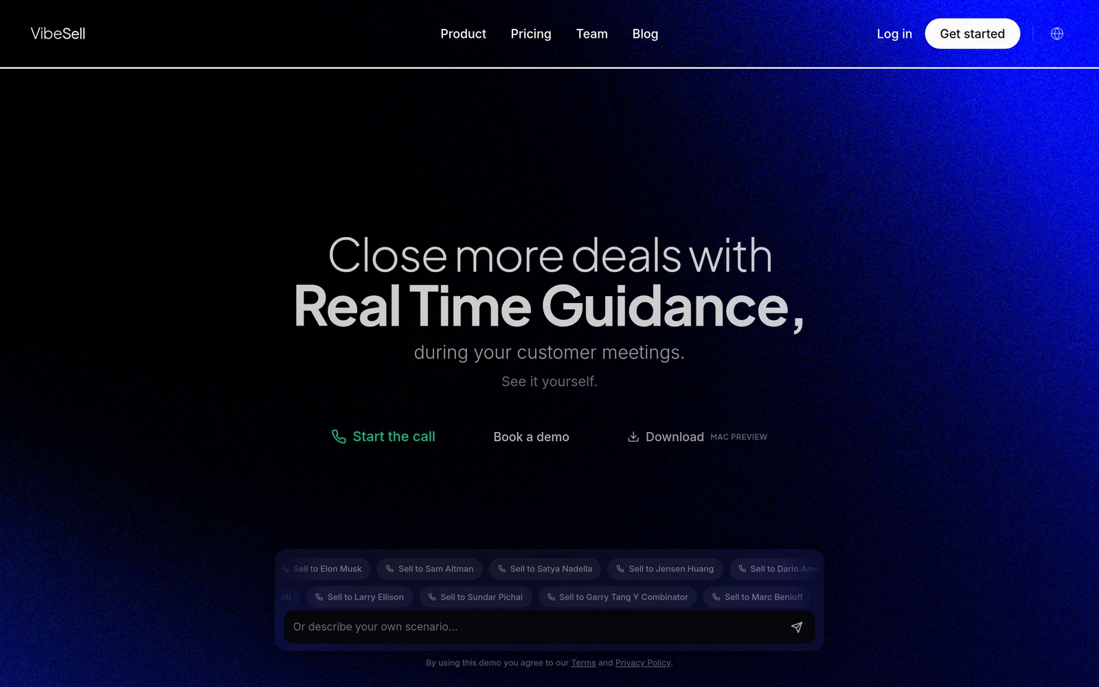 Screenshot of the VibeSell landing page