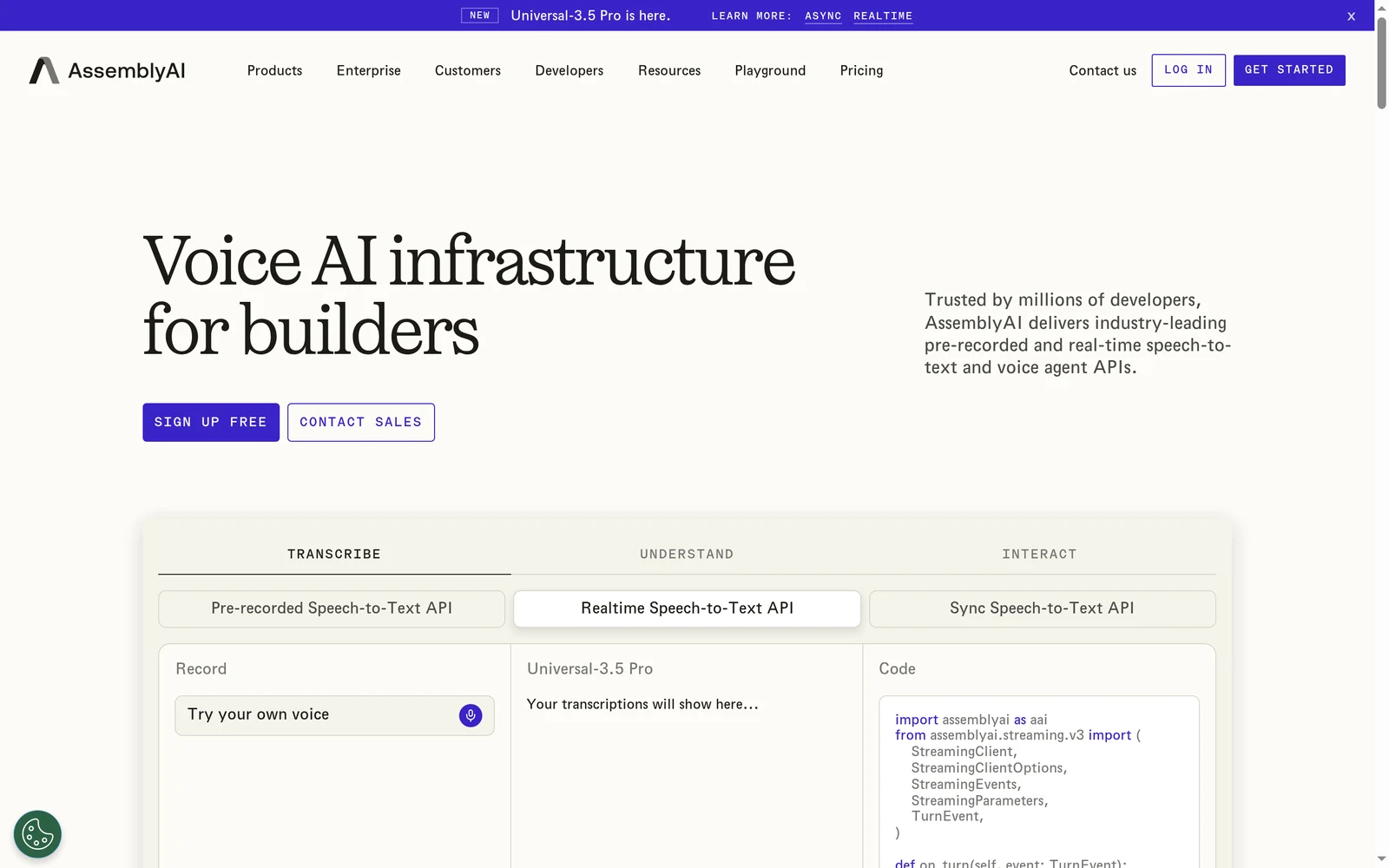 Screenshot of the AssemblyAI website