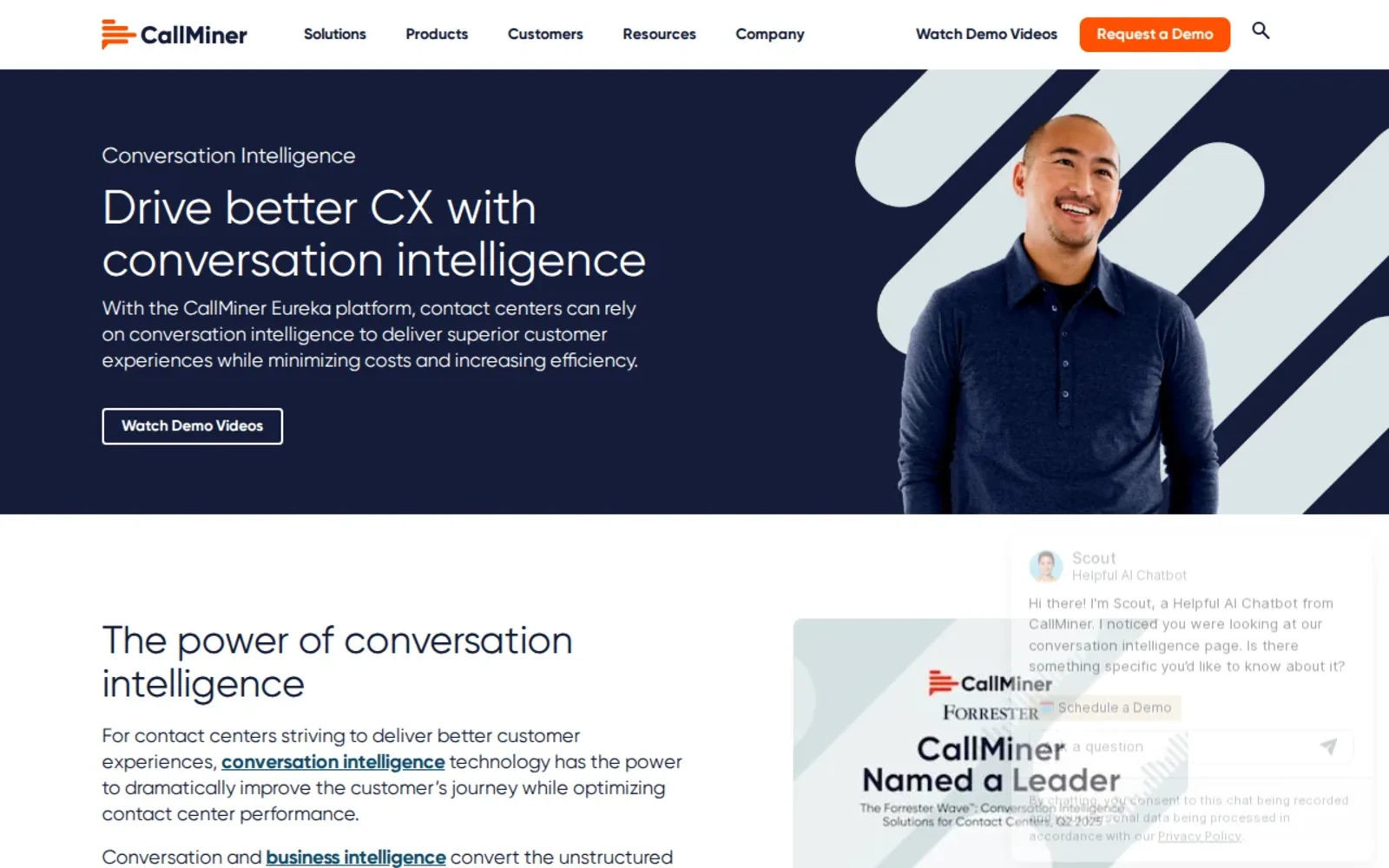 Screenshot of the CallMiner website