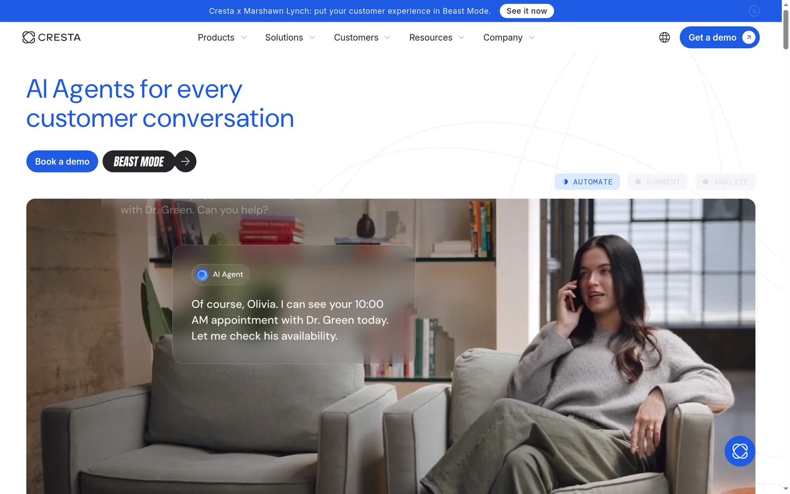 Screenshot of the Cresta website