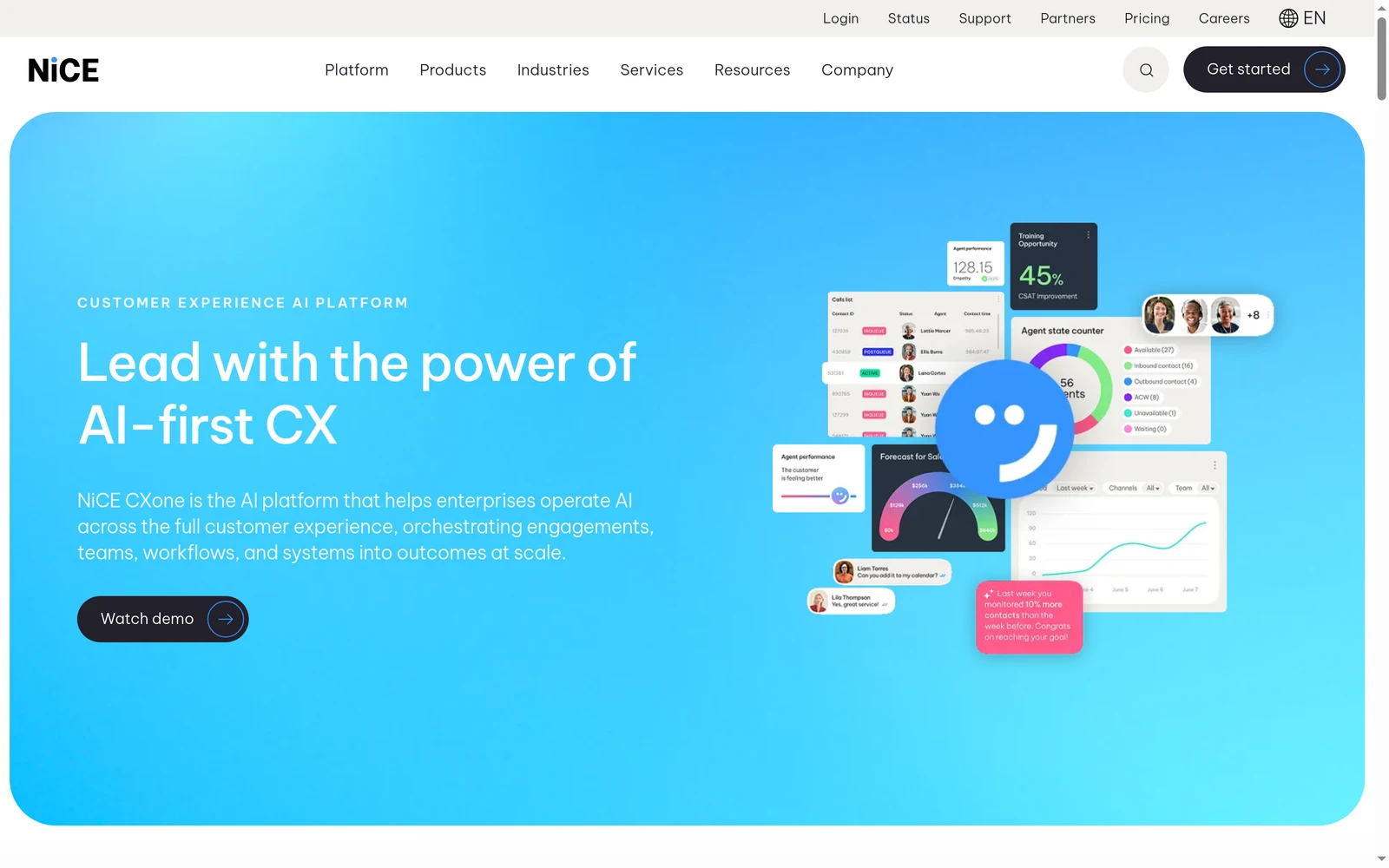 Screenshot of the NICE CXone website