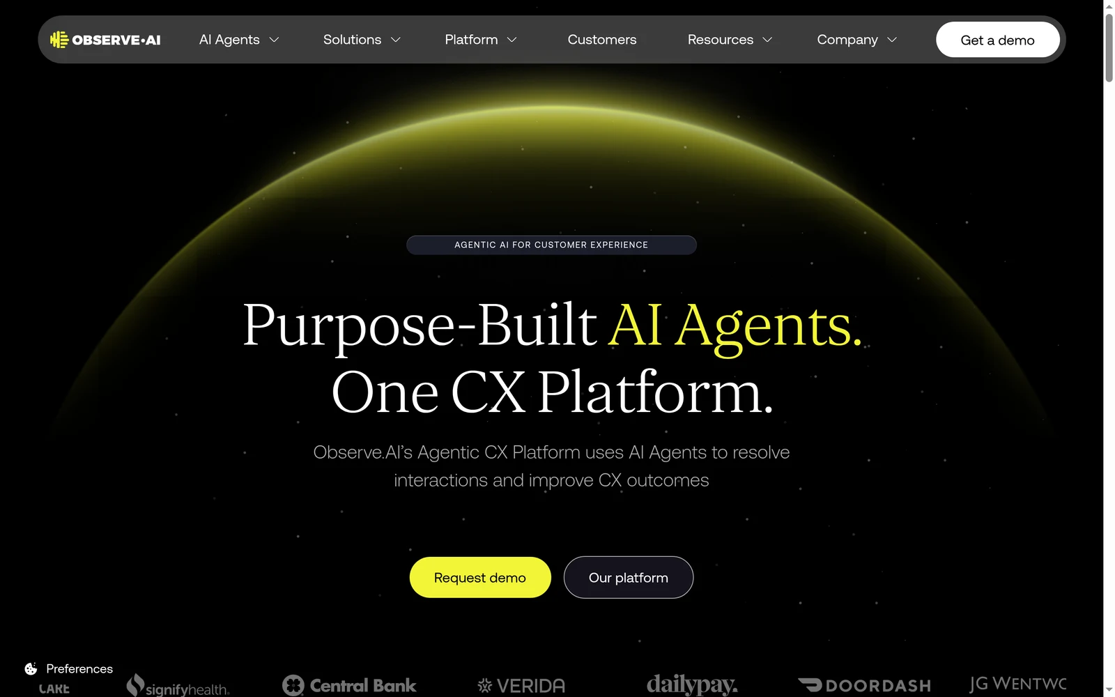 Screenshot of the Observe.AI website