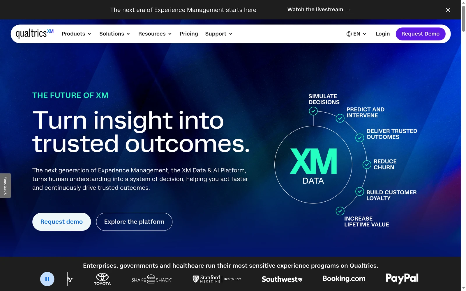 Screenshot of the Qualtrics XM website