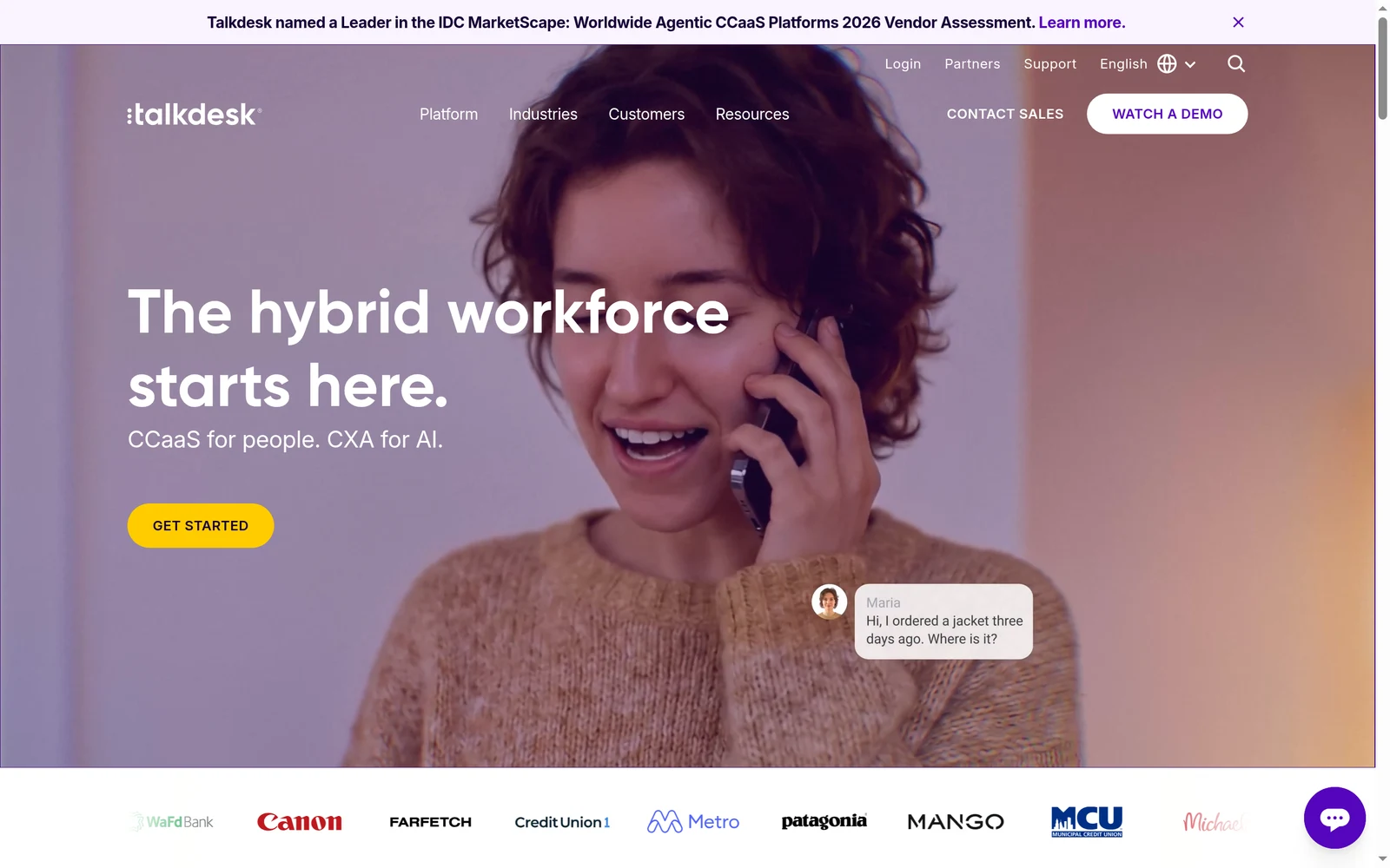 Screenshot of the Talkdesk website