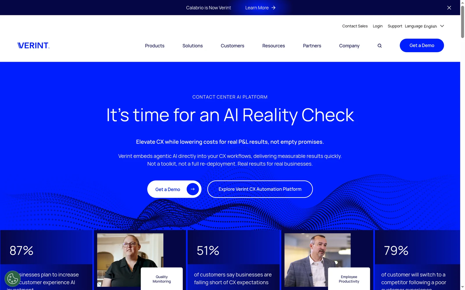 Screenshot of the Verint website