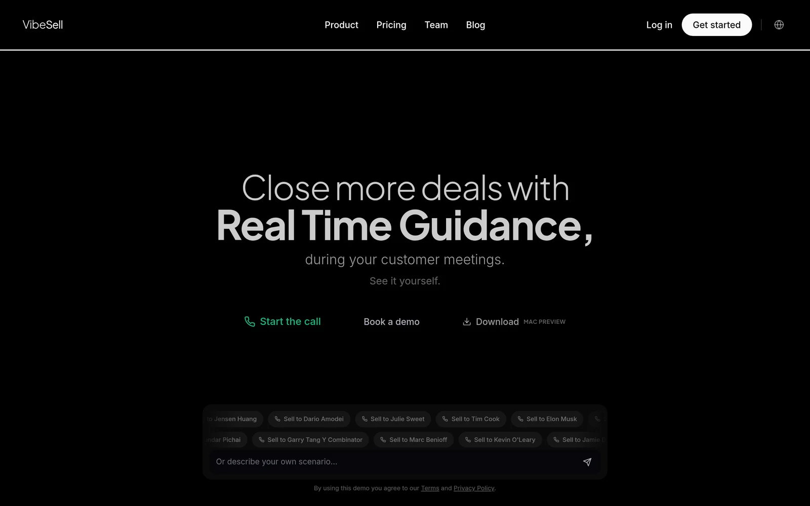 Screenshot of the VibeSell homepage
