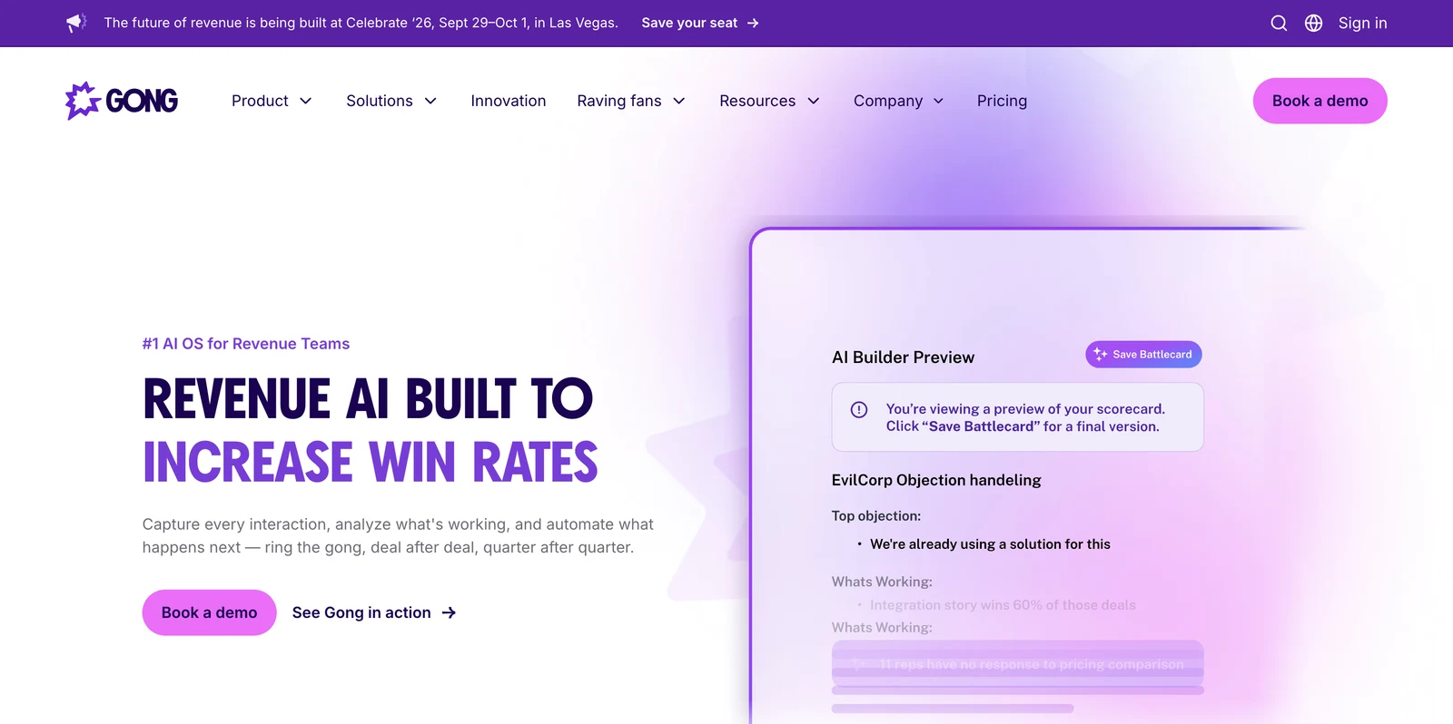 Screenshot of the Gong website