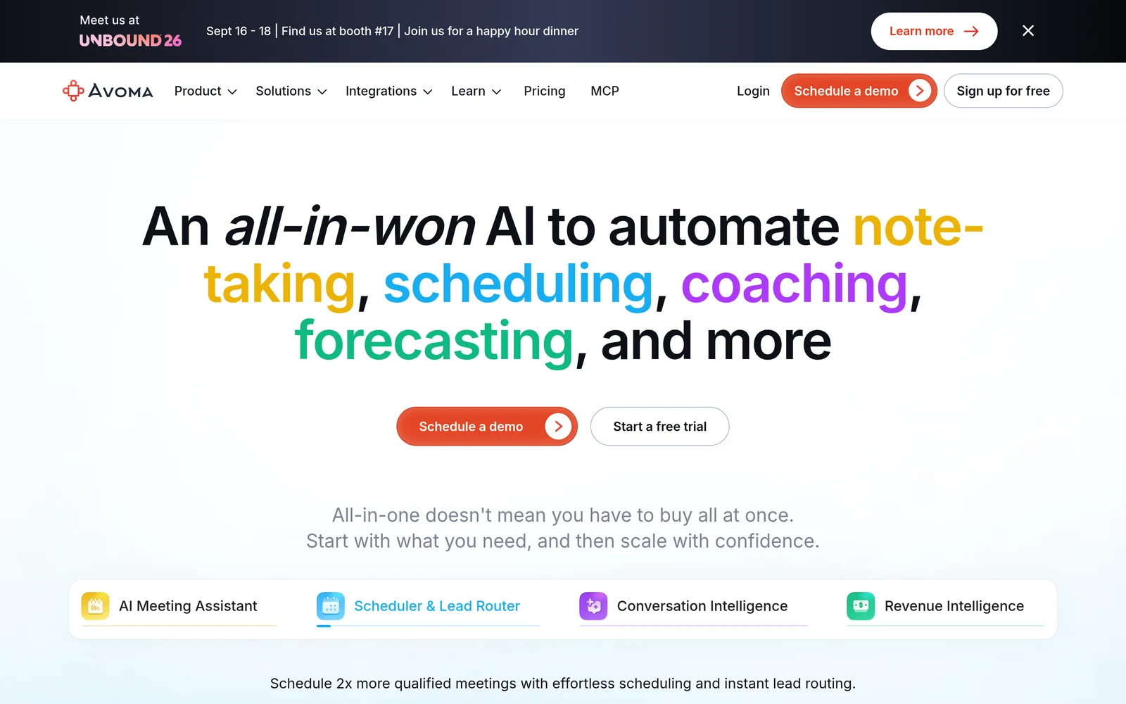 Screenshot of the Avoma website