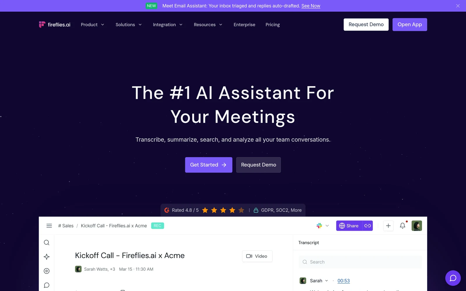 Screenshot of the Fireflies.ai website