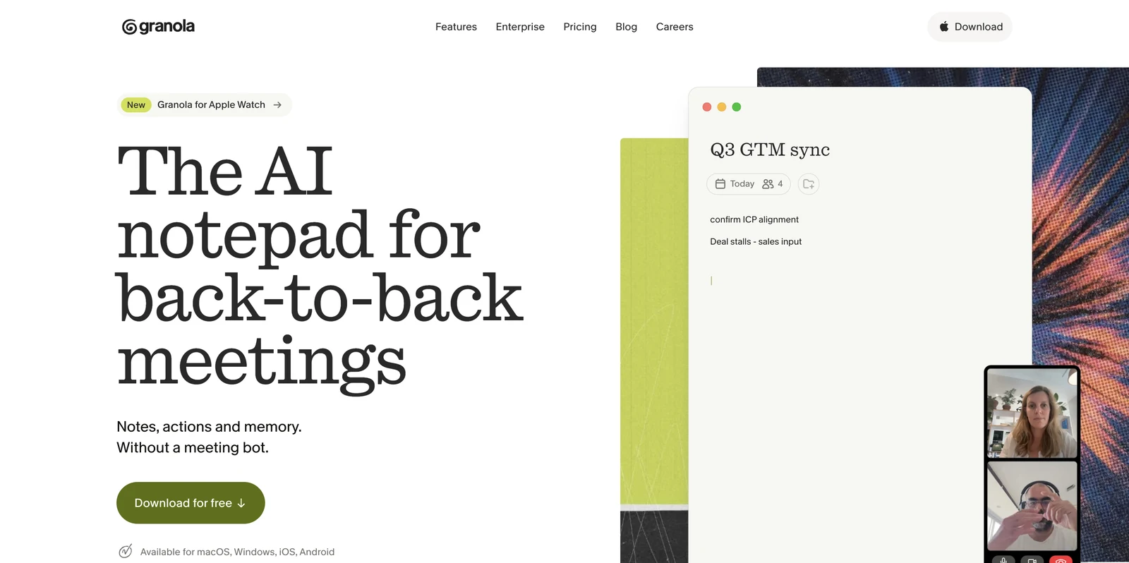 Screenshot of the Granola website