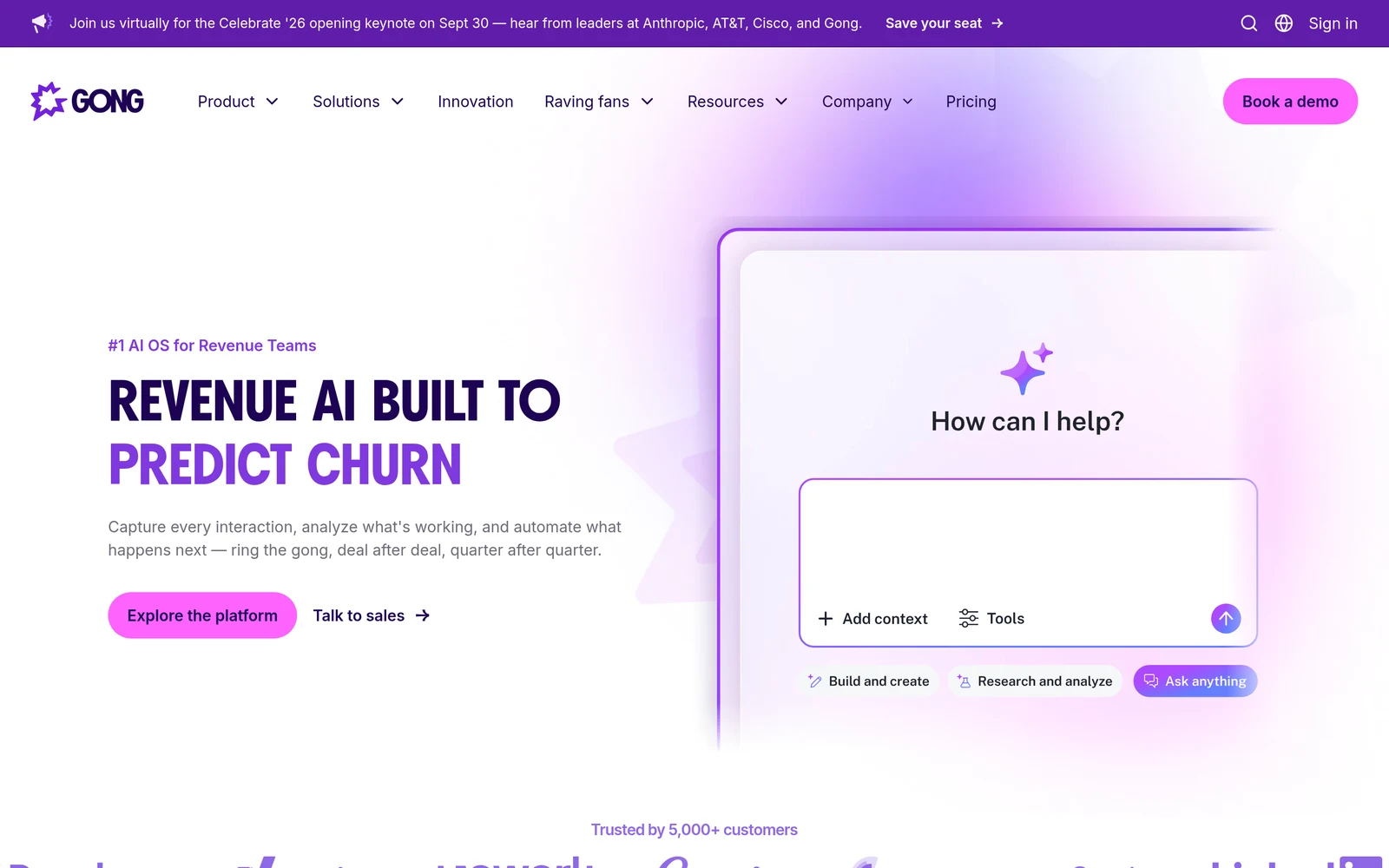Screenshot of the Gong website