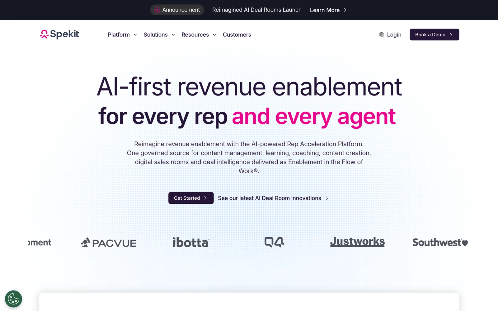 Screenshot of the Spekit website