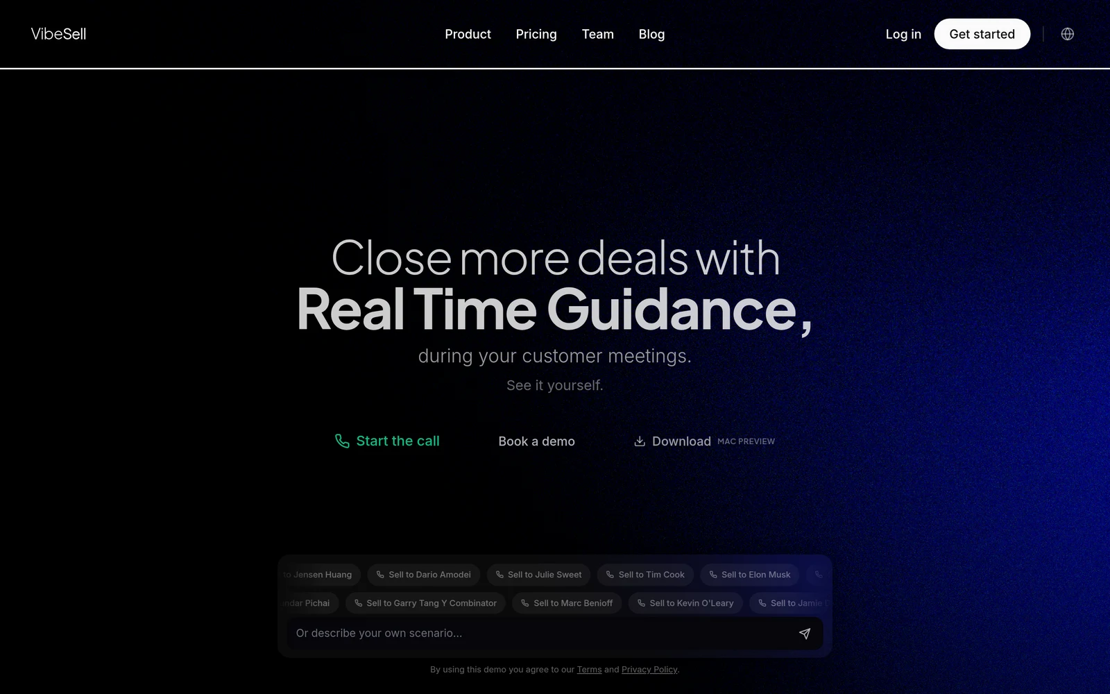 Screenshot of the VibeSell website