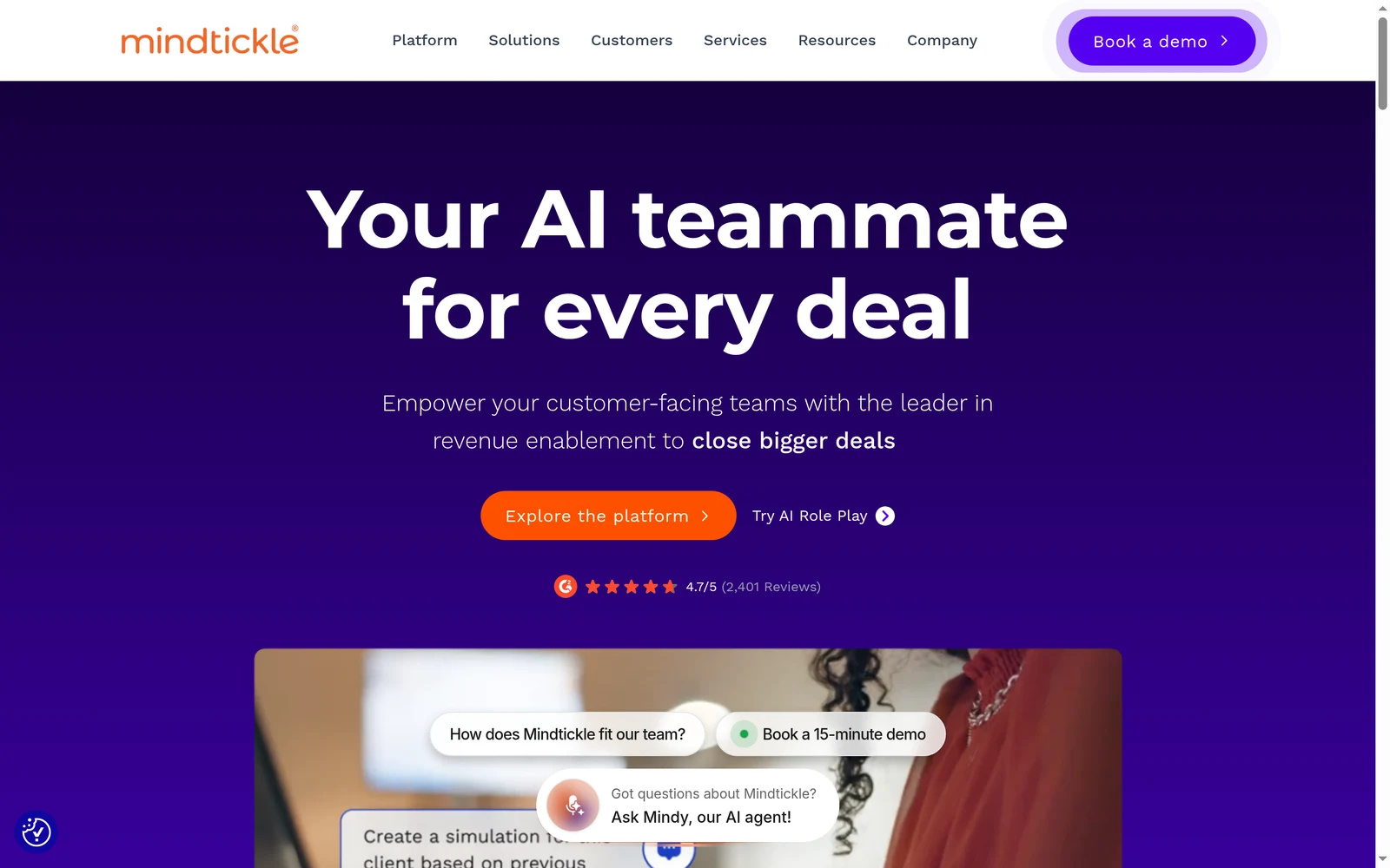 Screenshot of the Mindtickle website