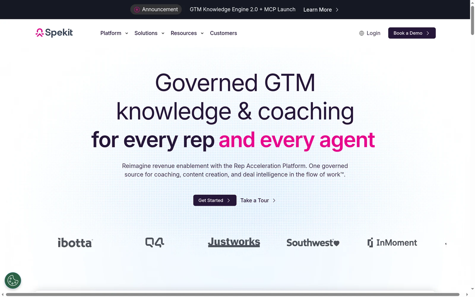 Screenshot of the Spekit website