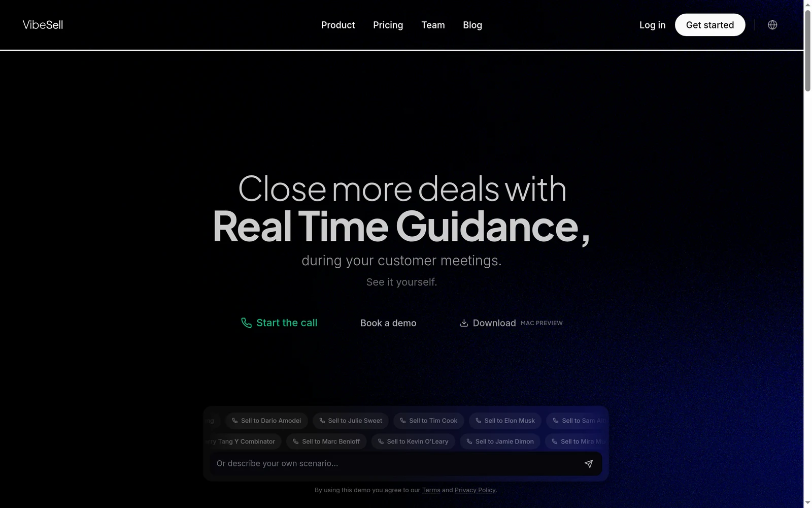 Screenshot of the VibeSell website