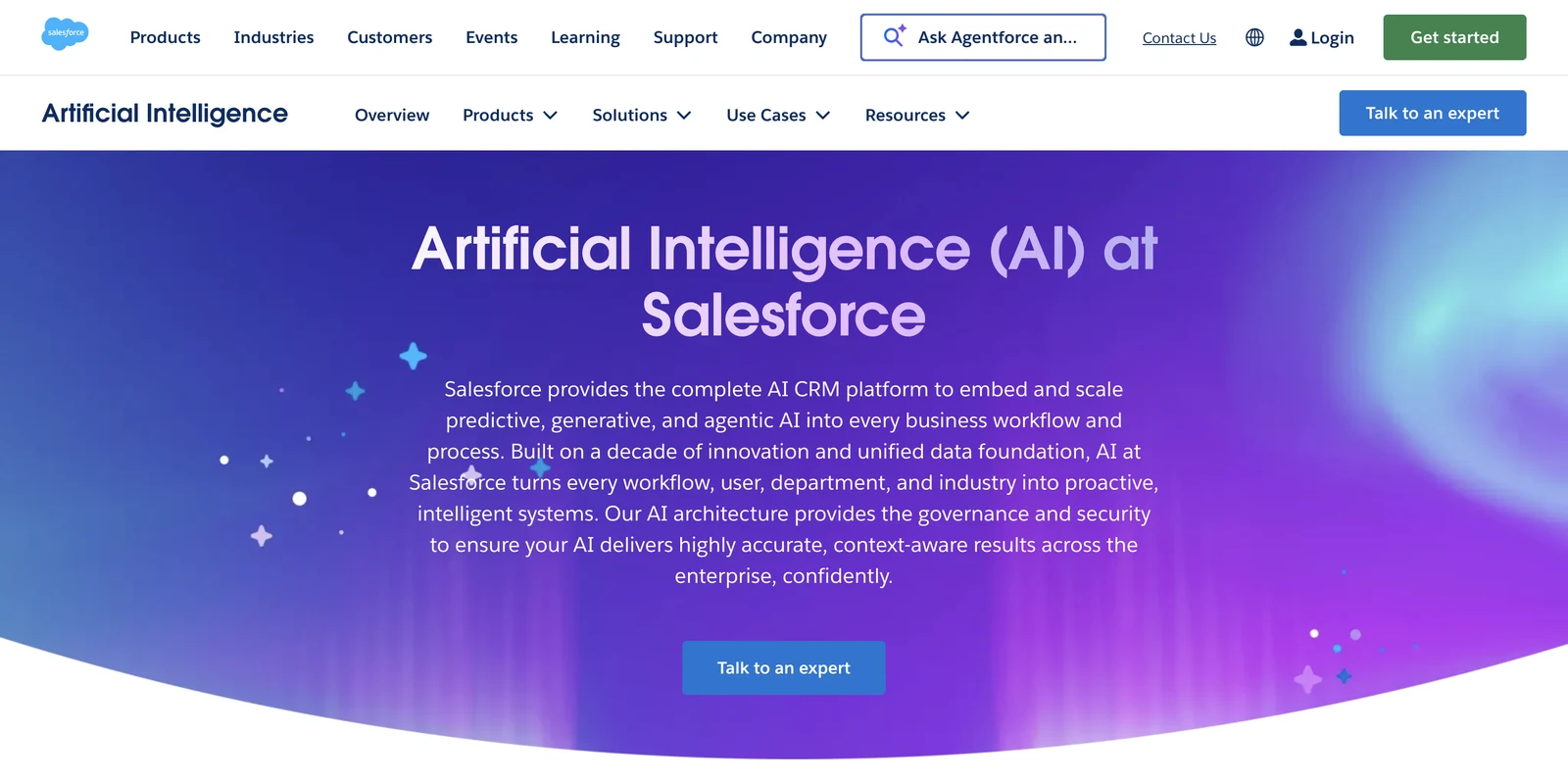 Screenshot of the Salesforce AI product page